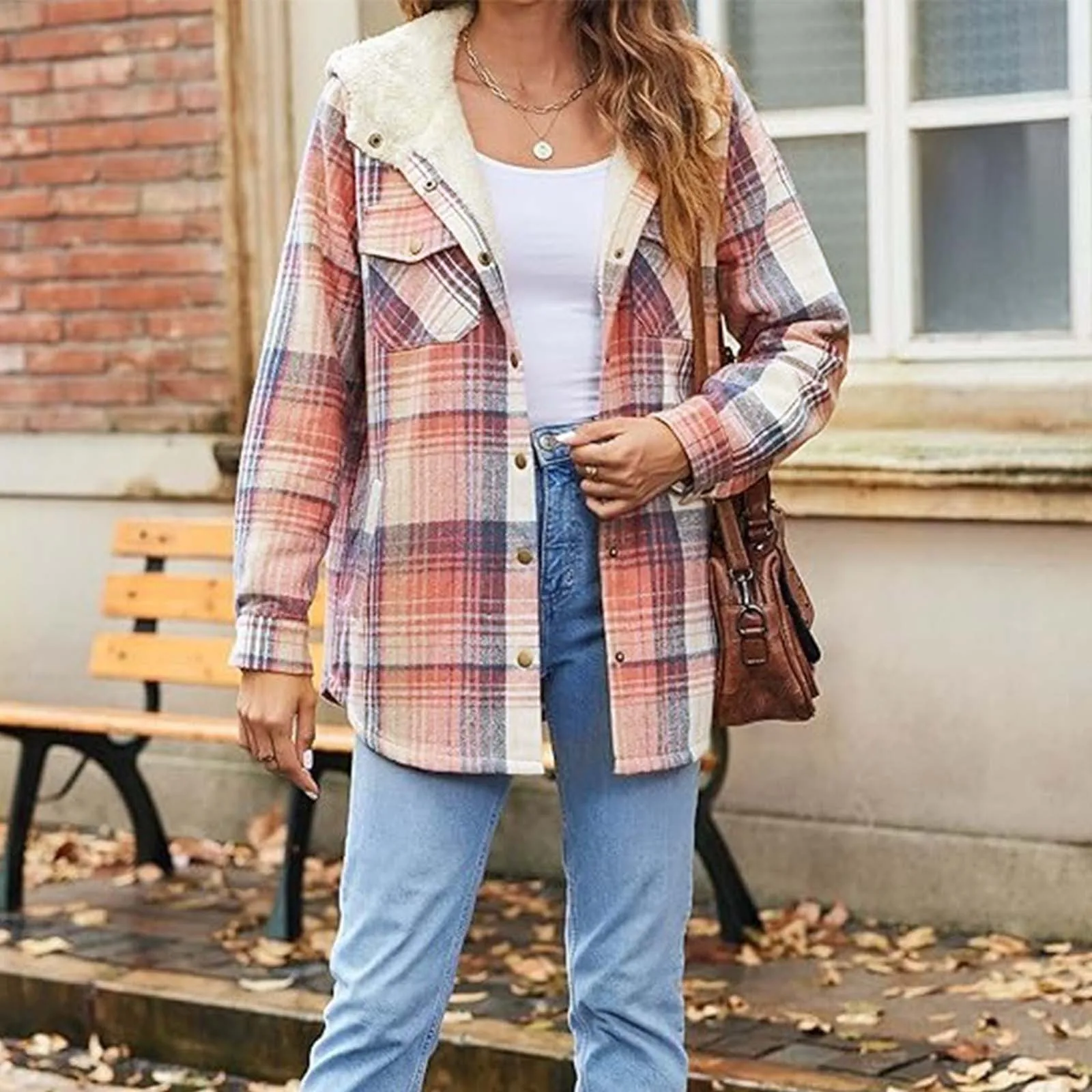 

Women's Plaid Fashion Fleece Coats Winter Warm Hooded Fleece Coats All Match Casual Coat Large Size Loose Comfortable Coat