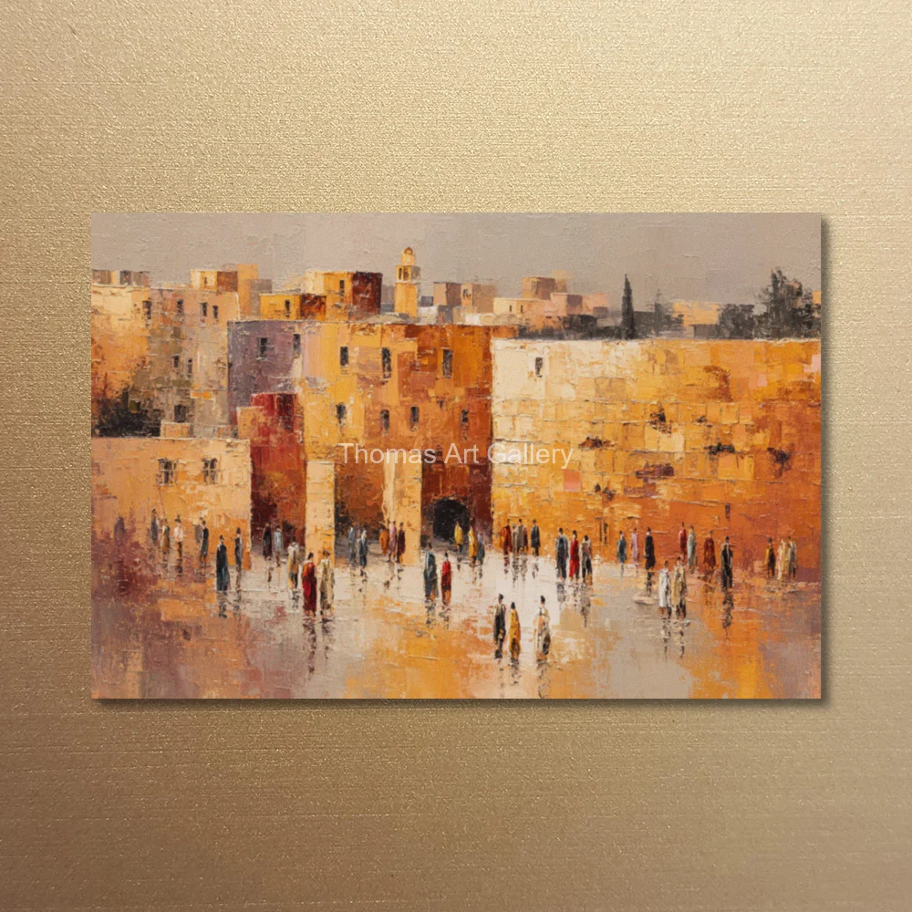 Large Vintage Jerusalem Old City Canvas Print HD Kotel Plaza Colorful Art Holy Land Decor for Home Office Study Room