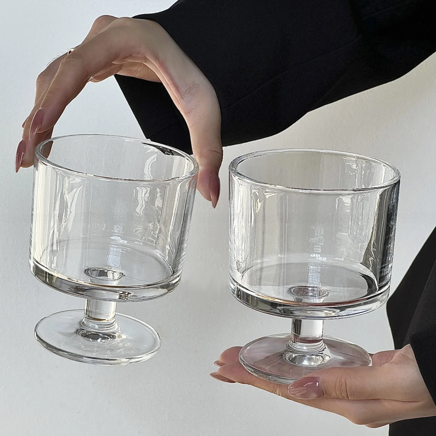 Minimalist Coffee Glass Cup Short Footed Beverage Home Use Transparent Design Sense Drink  Simple Style Glass