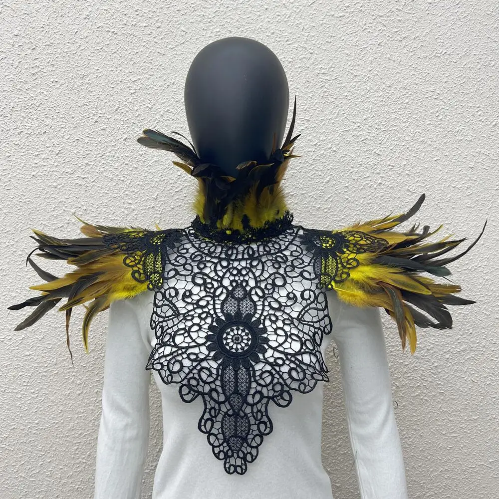 Halloween Shawl Punk Scarf Women Feather Cosplay Luxury Y2k Feather Punk Apparel Accessories Stage Runway Clothing Accessories