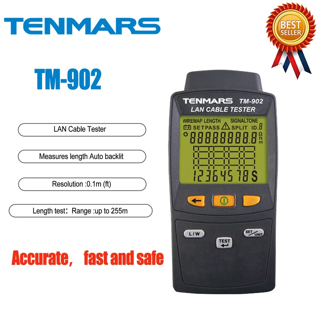 TENMARS TM-902 LAN Cable Tester Using Multiple Remote ID Up to 8 Locators to Test on RJ-45 (UTP, STP) LAN Cable.Auto Power Off.