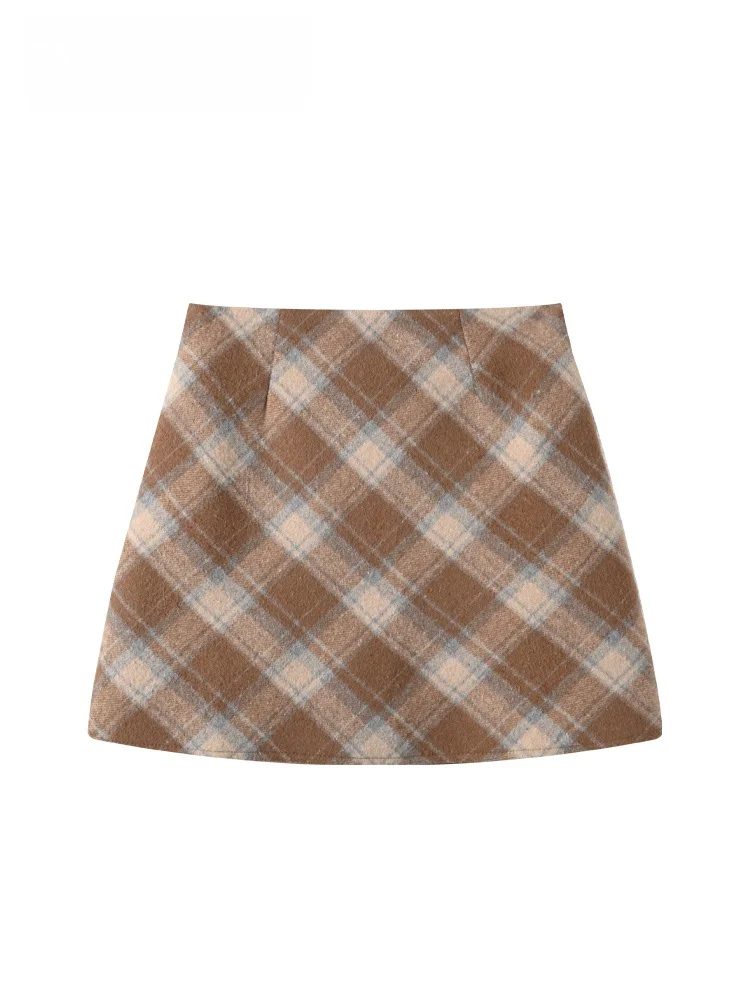 

Юбка трапециевидной формы в клетку больших размеров для женщин, осень-зима, новая повседневная универсальная юбка длиной f с высокой талией, смесь шерсти...