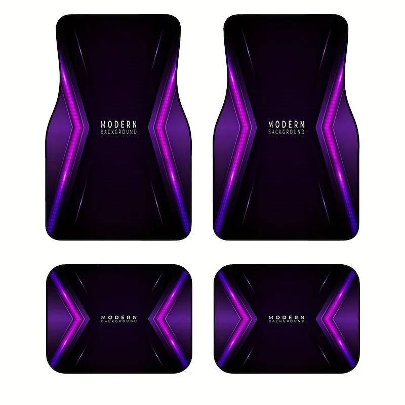 4pcs Modern Purple & Black Geometric Car Floor Mats Set - Durable, Easy-Clean, Fit For All Vehicles, Stylish Interior Decor, Car