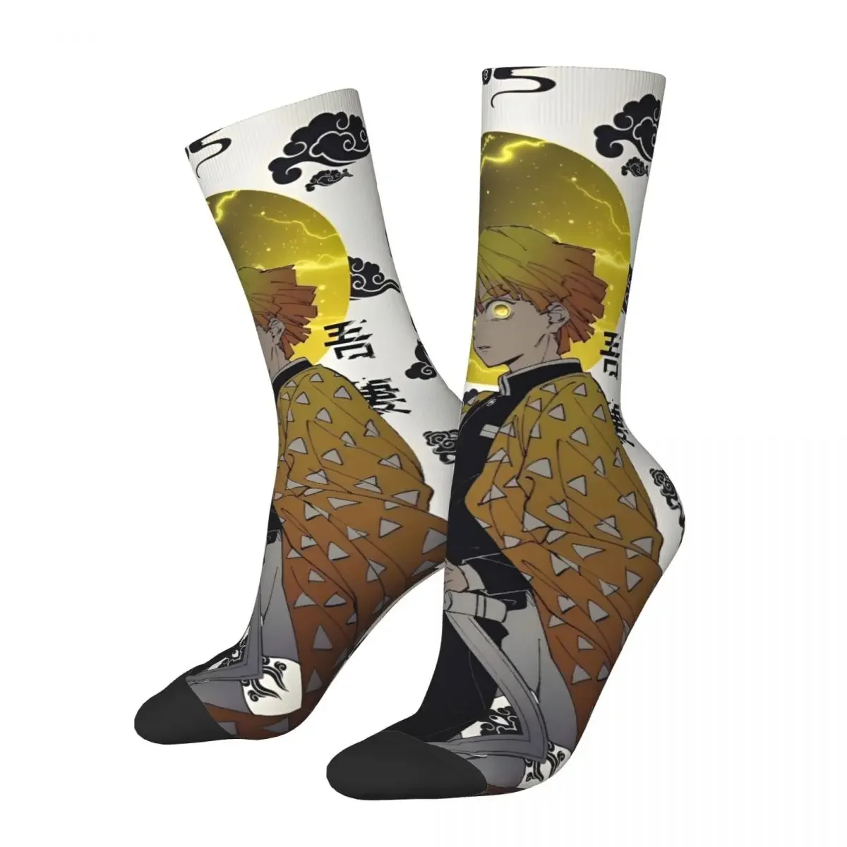 Cool Demon Slayer Zenitsu Basketball Socks Polyester Long Socks for Unisex Non-slip