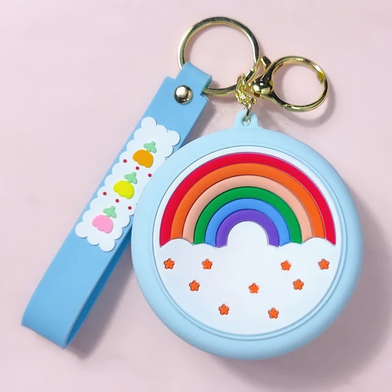 Cute Silica Gel Earphone Storage Bag Beautiful Rainbow donut Coin Purse Girls Wallet Bags With Wrist Strap Keychain