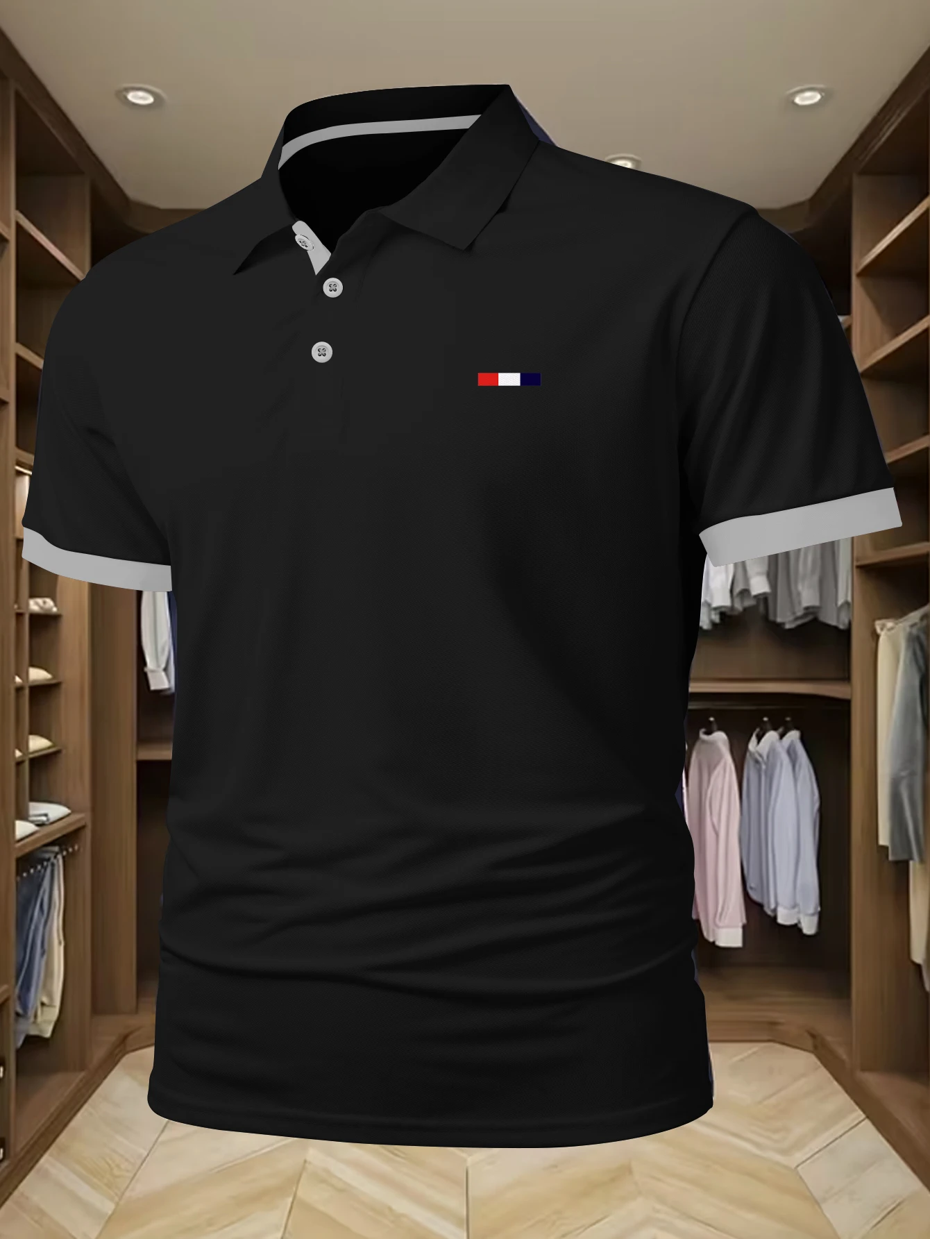 Summer 2026 High-End Men's Casual Polo Shirt Color Block Fit Collar Digital Print Comfortable Breathable Fashionable T-Shirt