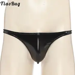 Men's Latex Leather Wetlook Sexy G-Strings Mini Micro Underwear Underpants Men Bikini Briefs Erotic Lingerie Thong Black Panties