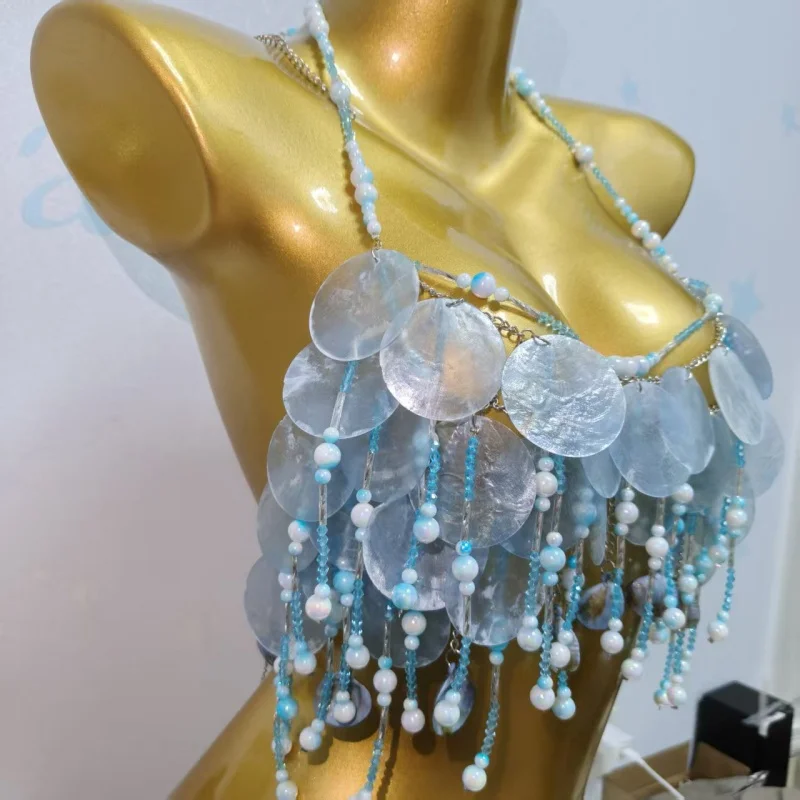 Böhmischer Naturmuschel-Körpergurt-Top für Damen, Verstellbarer Neckholder-Ketten-Body-Top für Strandurlaub und Fotoshootings, Körperaccessoire – Detail 8