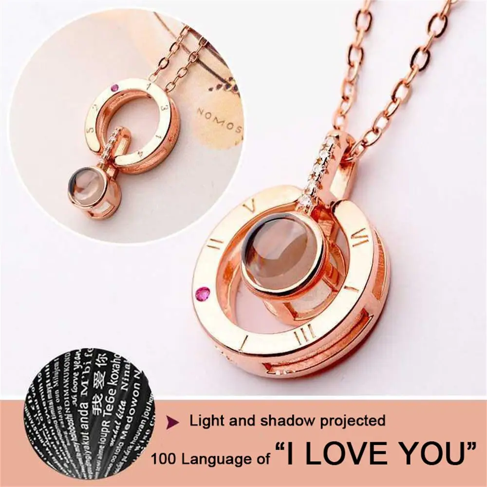 Letter Necklace 100 Languages I Love You Projection Pendant Necklace Women Romantic Valentine\'s Day Present Jewelry Best  Gifts