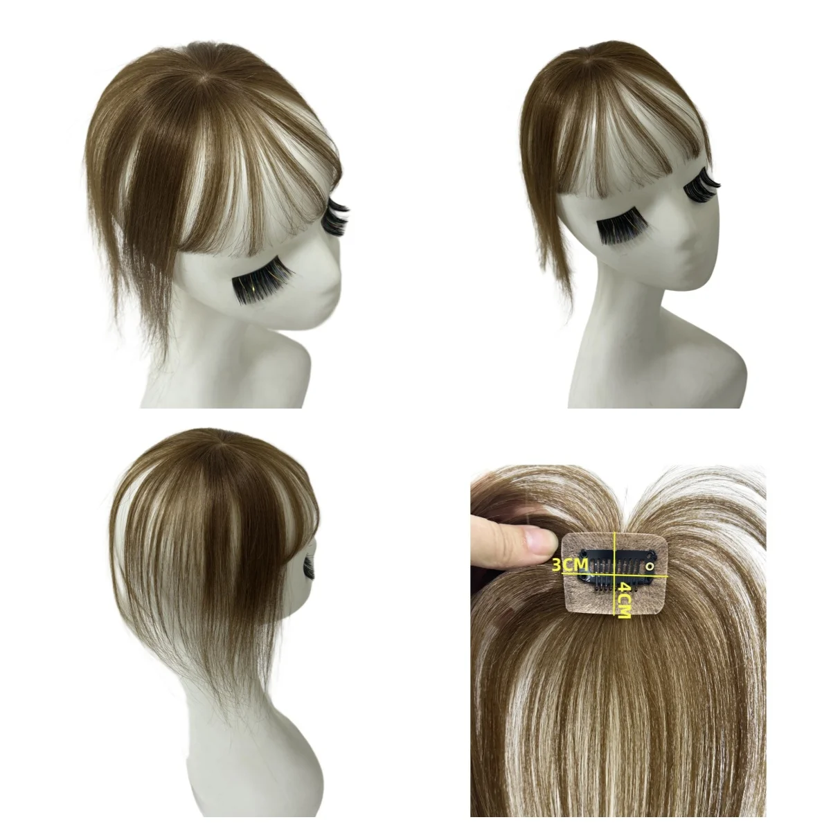 100% Human Hair Bangs Fringe Straight Hair Toppers Wispy Bangs Natural Scalp False Hair Bangs for Hair Loss