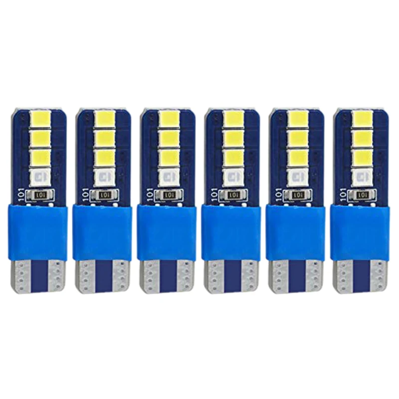 Pack Of 6 Canbus W5W T10 8 Smd 2835 Led For Auto Wedge Light Width Lamp Door Parking Bulb License Plate White Blue Dc 12V