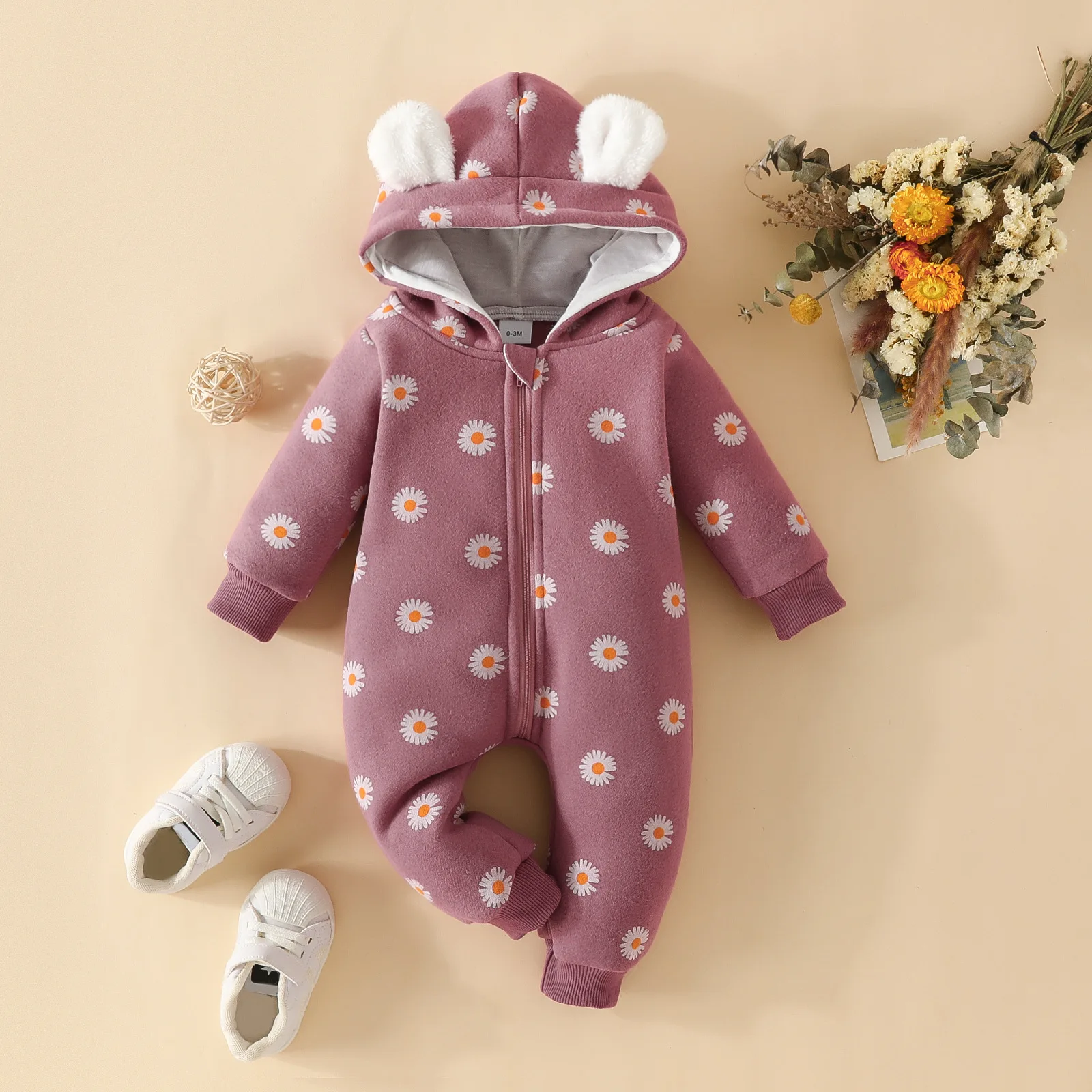 MILANCEL 2024 Autumn Baby Rompers Flower Print  Infant Girls Jumpsuits Bear Hoodie  Toddler Clothes