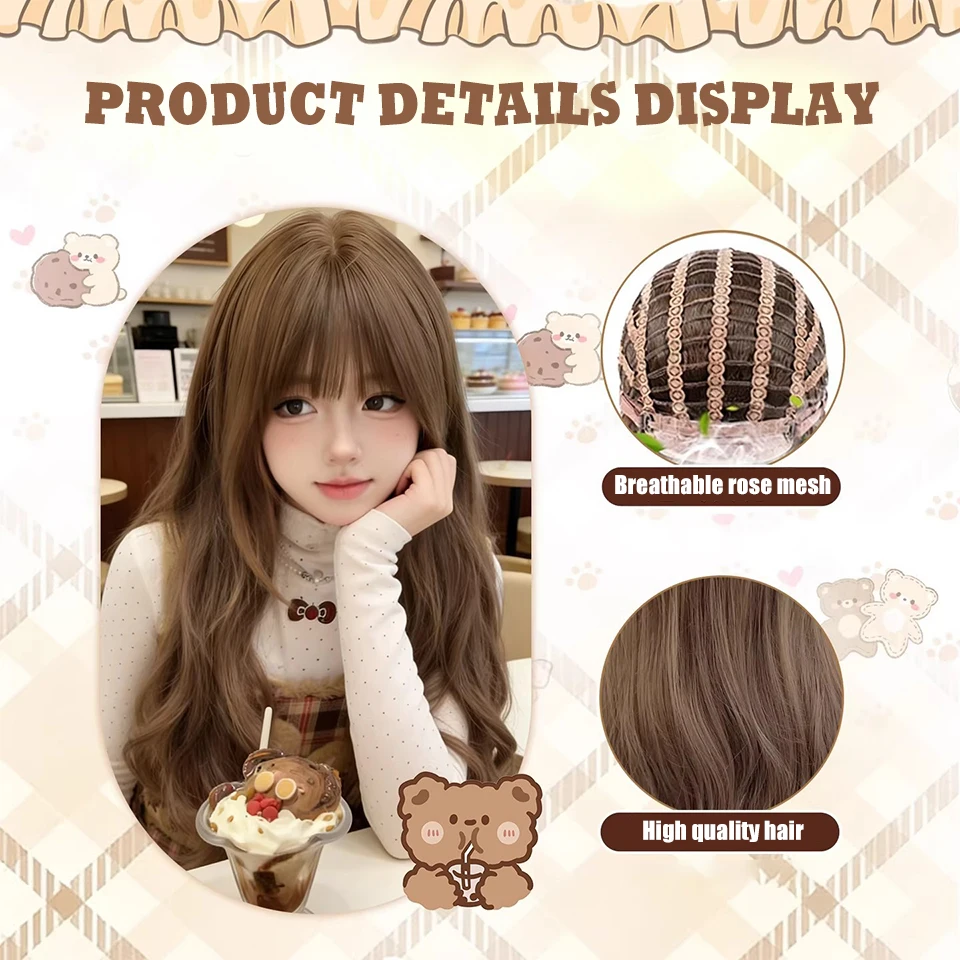 Synthetic gummy roll wig Lolita style long curly hair trimming sideburns full head cover daily Cosplay Lolita outfit available