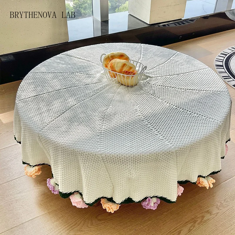 NEW Knitted Rose Blanket Sunflower Bouquet Round Handmade Crochet Towel Sofa Table Cover Female Birthday Gift Decorative Blanket