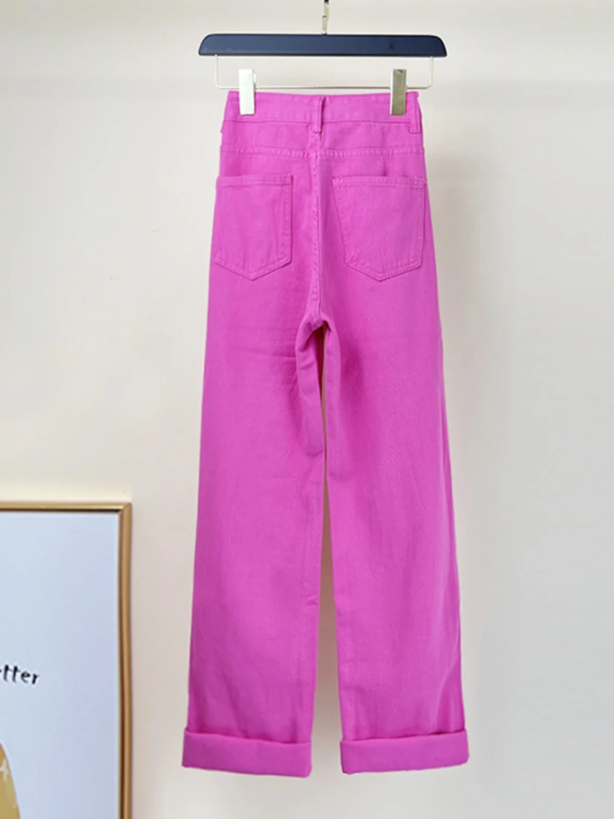 Rose Red High Waisted Jeans Women Spring Autumn New Korean Style Adjustable Waist Buckle Design Straight  Wide Leg Denim Pants