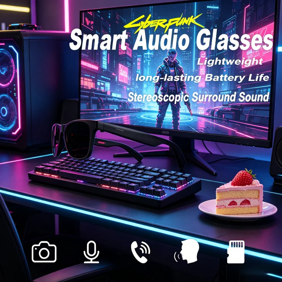 

Novel AI Smart Glasses Remote Control Touch Photography Voice Assistant Wireless Bluetooth Call Headphone For Men Women