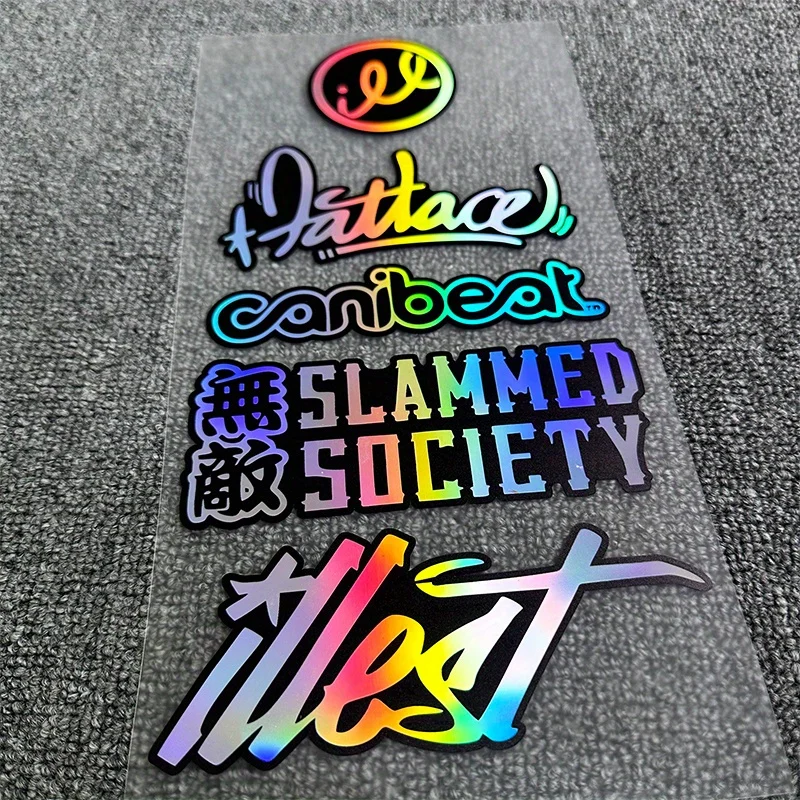 5PCS/Set JDM Holographic Car Stickers Waterproof Sun-Resistant Laser Vinyl Decals with Japanese Characters