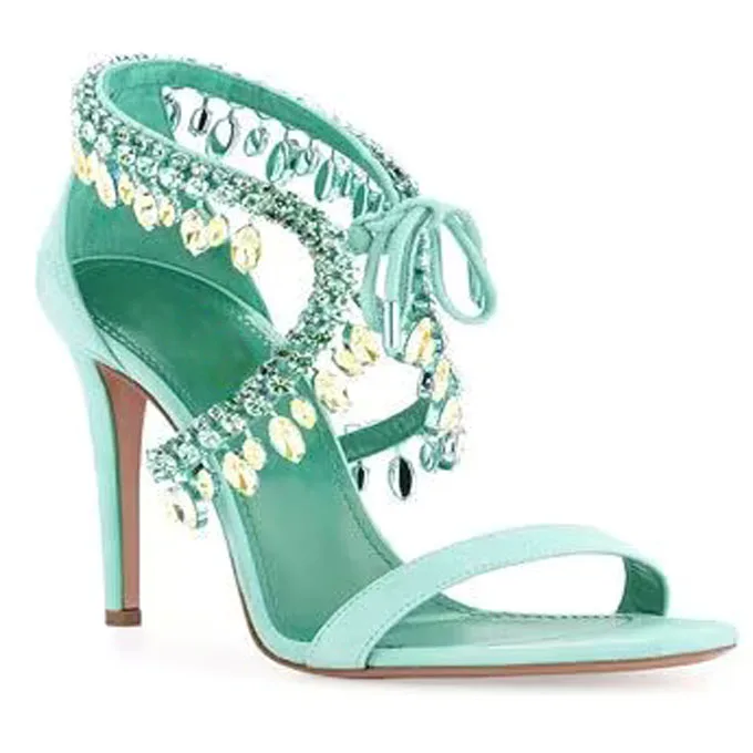 Dazzling Crystal Tassel Sandals Strap Suede Women Summer Shoes Crossed Diamond Pendant Side Stiletto Mujer Party 8/10cm Pumps