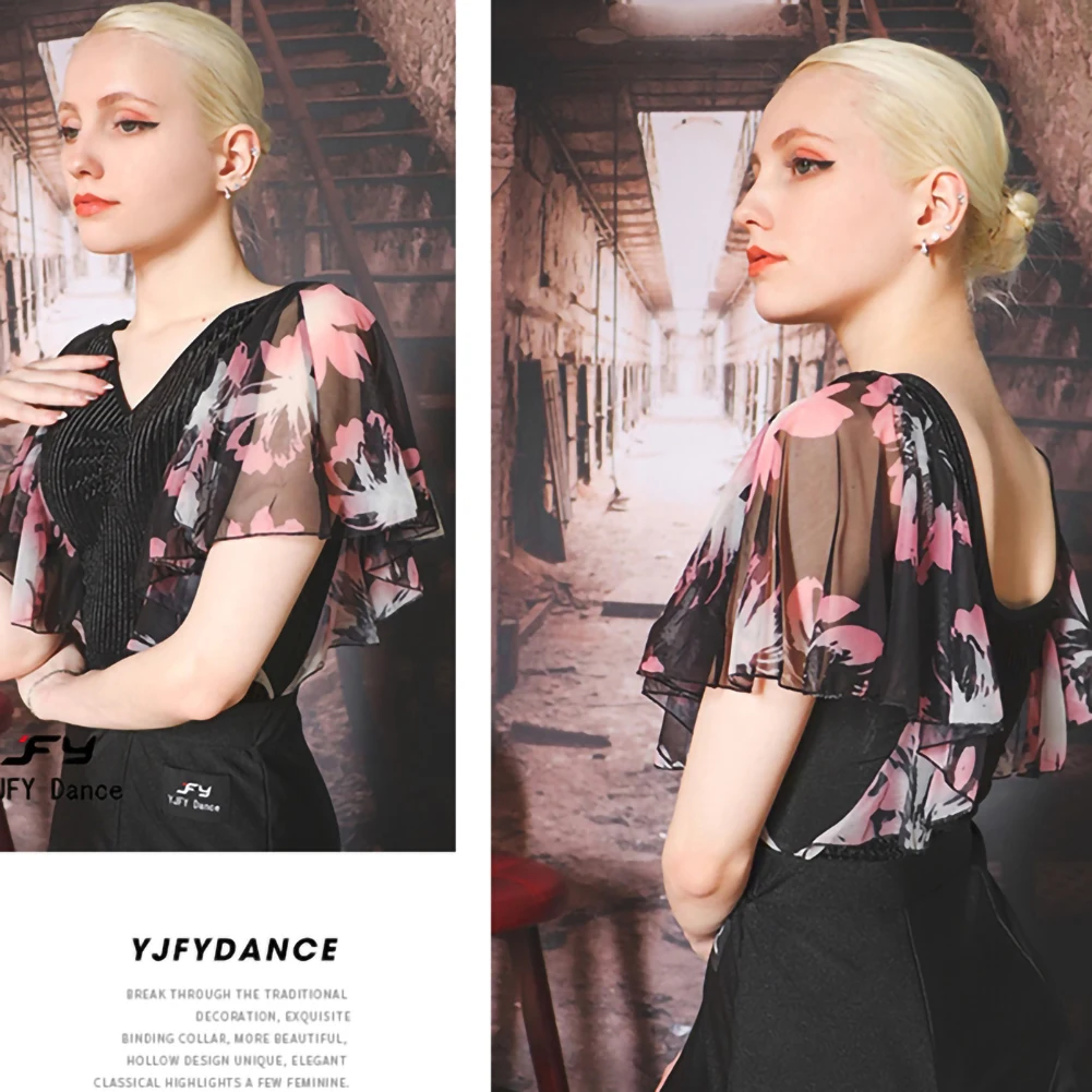 Цветная танцевальная рубашка для латинских танцев, черная одежда, женская тренировочная одежда с v-образным вырезом и короткими рукавами 2025 года