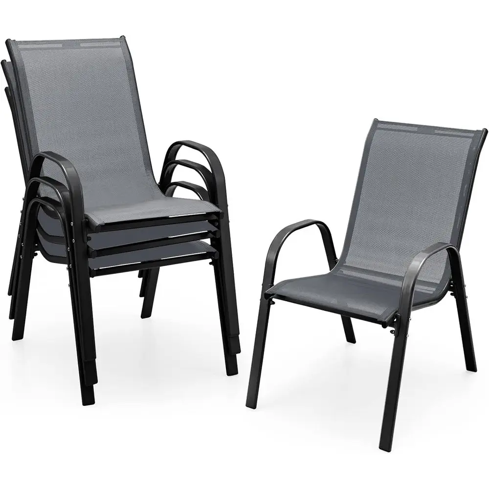 

Set o 4 Patio Chairs, Outdoor Stackable Dining Chairs w/Armrests, 330 LBS acity, All Weather abric, Heavy Duty Rustproo Steel e,