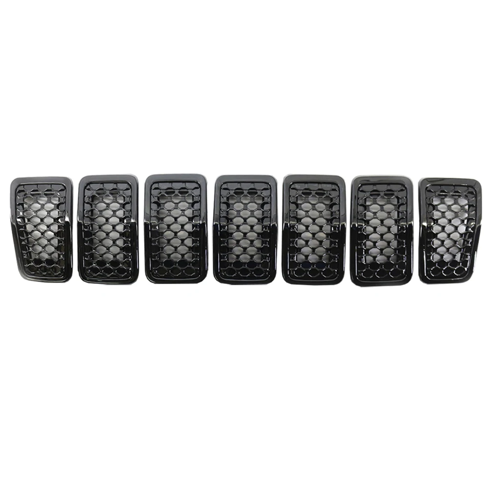 7Pcs Chrome Mesh Honeycomb Front Grille Inserts Frame For Jeep Cherokee 2019 2020 2021 2022