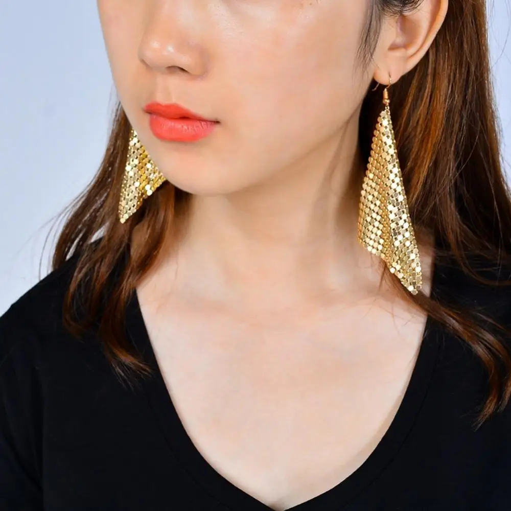 Women Fashion Square Sequins Tassel Dangle Drop Earrings Statement Jewelry Gift New