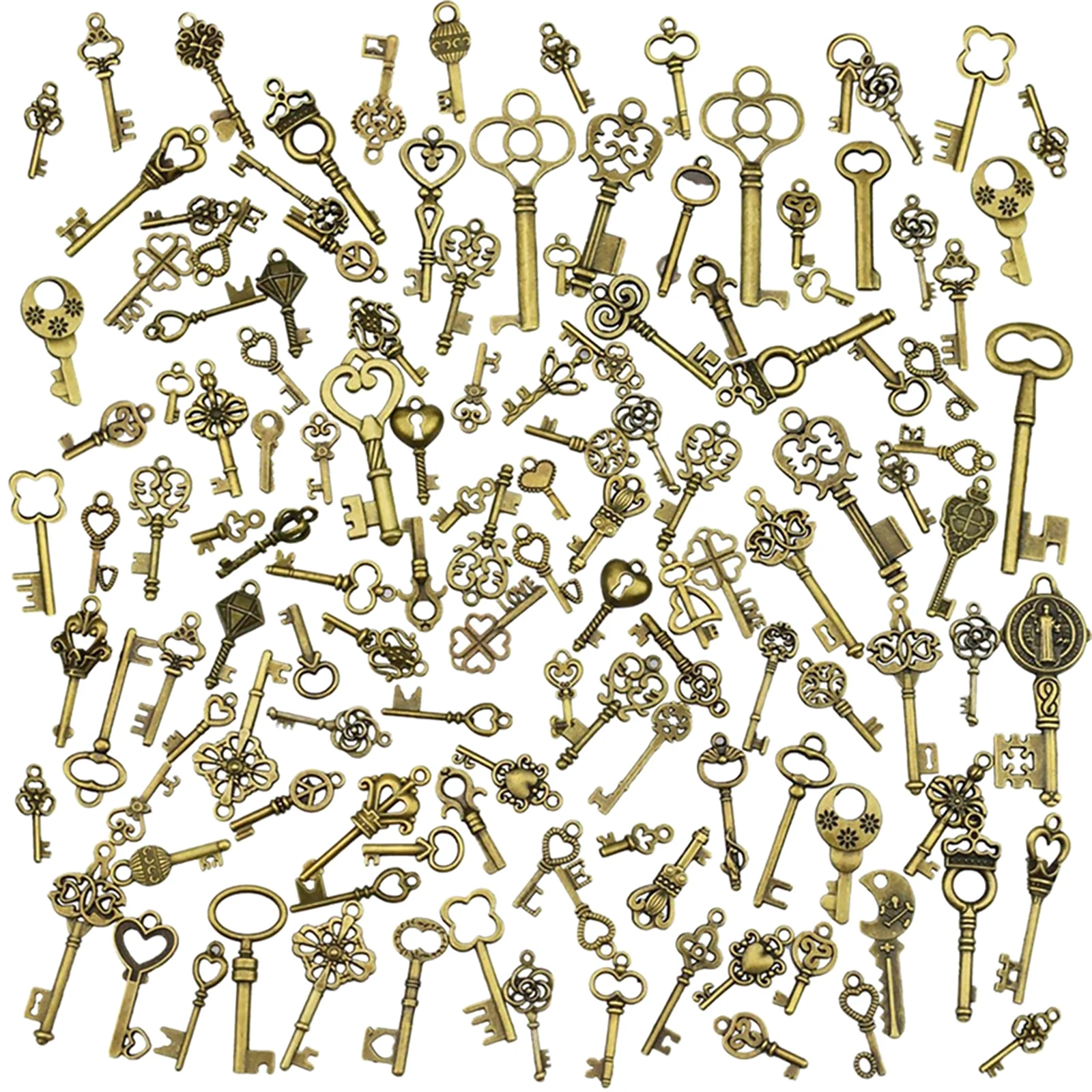 125Pcs/Set Retro Bronze Ornate Skeleton Keys Lot Antique Vintage Old Look Necklace Pendant Fancy Heart Decor DIY Craft Gifts