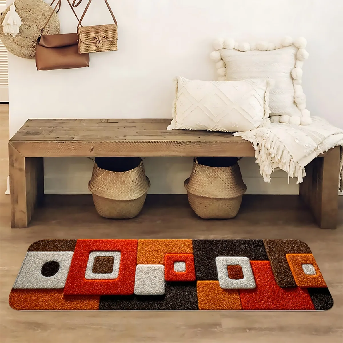 Retro Mid Century Geometric Kitchen Runner Rug Entryway Area Rug Bedroom Living Room Laundry Floor Mat 1/2/3pcs Set Doormat