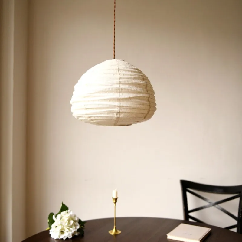 Japanese Minimalist White Sphere Pendant Light LED Fabric Lampshade Living Room Bedroom Teahouse