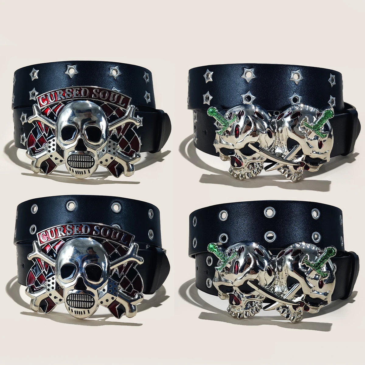 المرأة فاسق الجمجمة حزام Harajuku القوطية Y2K العيينة الهيكل العظمي رئيس الديكور حزام الرجال الفتيات حزام جلد اكسسوارات الهالوين #1