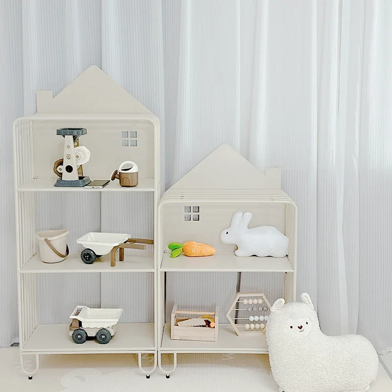 Cream Wind Children's Bookshelf Shelf Floor to Floor Living Room Simple Picture Book Storage Rack Creative Wrought Iron