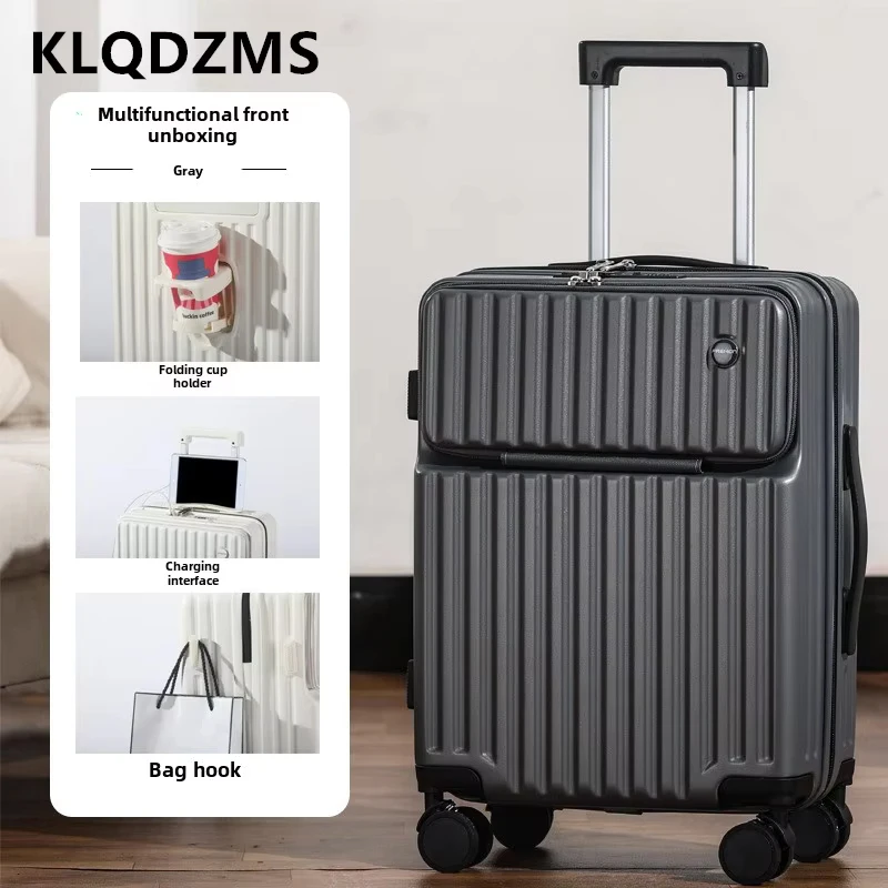 KLQDZMS 20"22"24"26"28InchLaptop Luggage Front Opening Boarding Box ABS + PC Trolley Case USB Charging with Wheels Suitcase