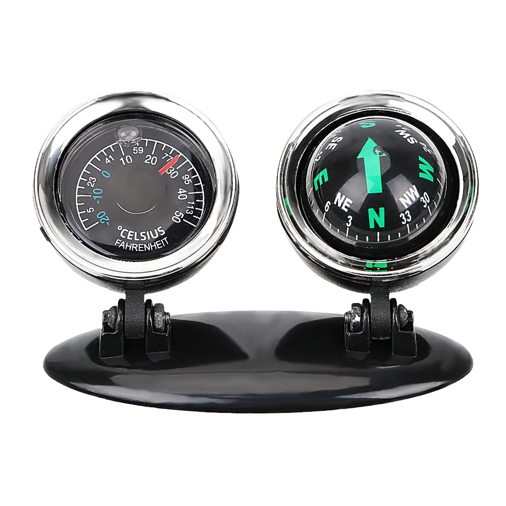 2 in 1 Car Interior Decoration Ornaments Compass Thermometer Guide Ball Dashboard Mounting Auto Truck Off Road 4x4 Accessories