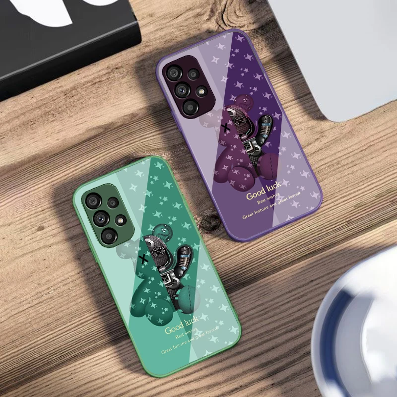 Brown Machine Bear For Samsung Galaxy S10 4G S20 11E 30 S21 22 S24 Fe Pro S23 S25 Ultra 5G S9 Tempered Glass Phone Case