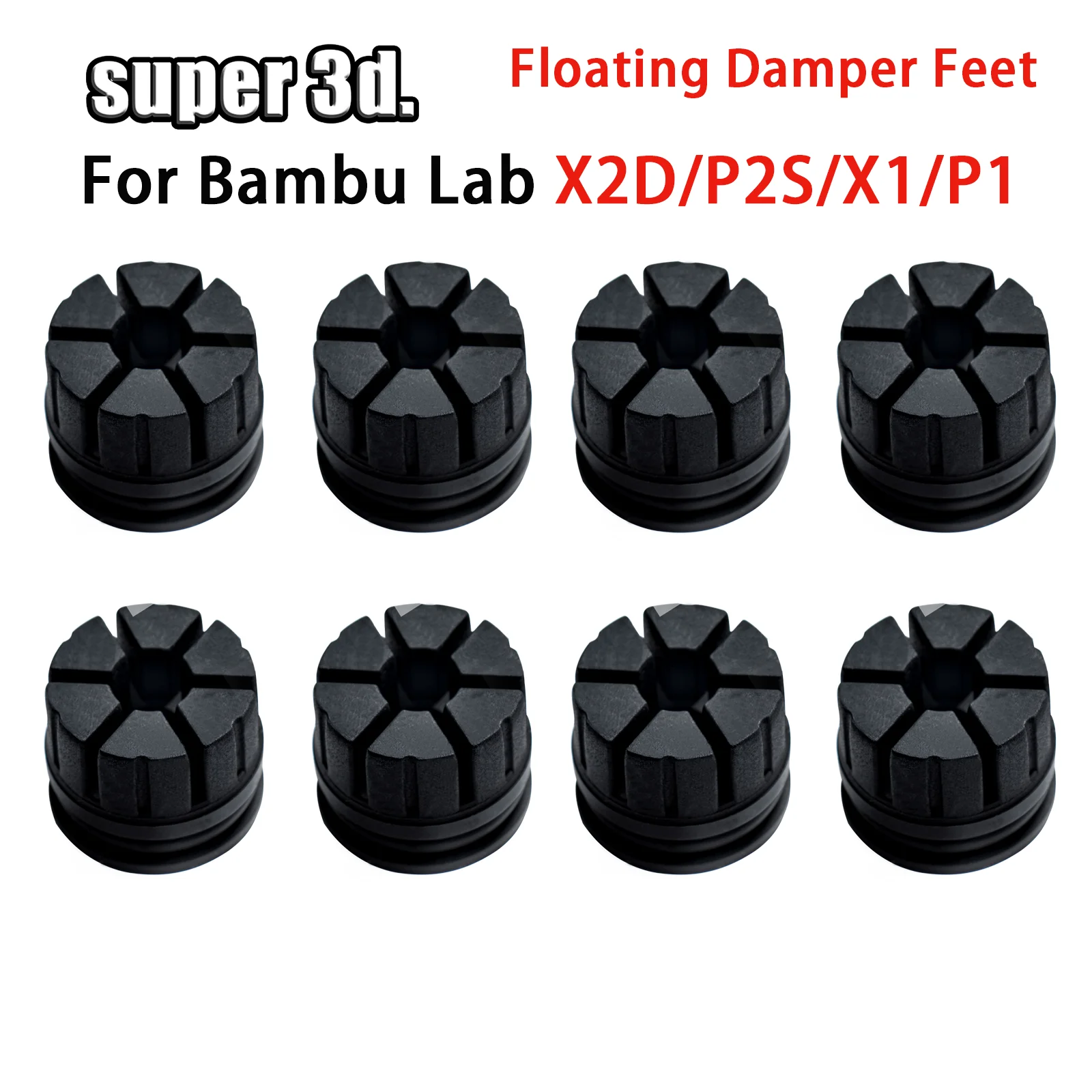 Для Bambu Lab X2D/P1P/P1S/P2S: Улучшенные плавающие демпферные подушки для уменьшения шума и повышения качества печати. Подушки для Bambulab X1/X1C.