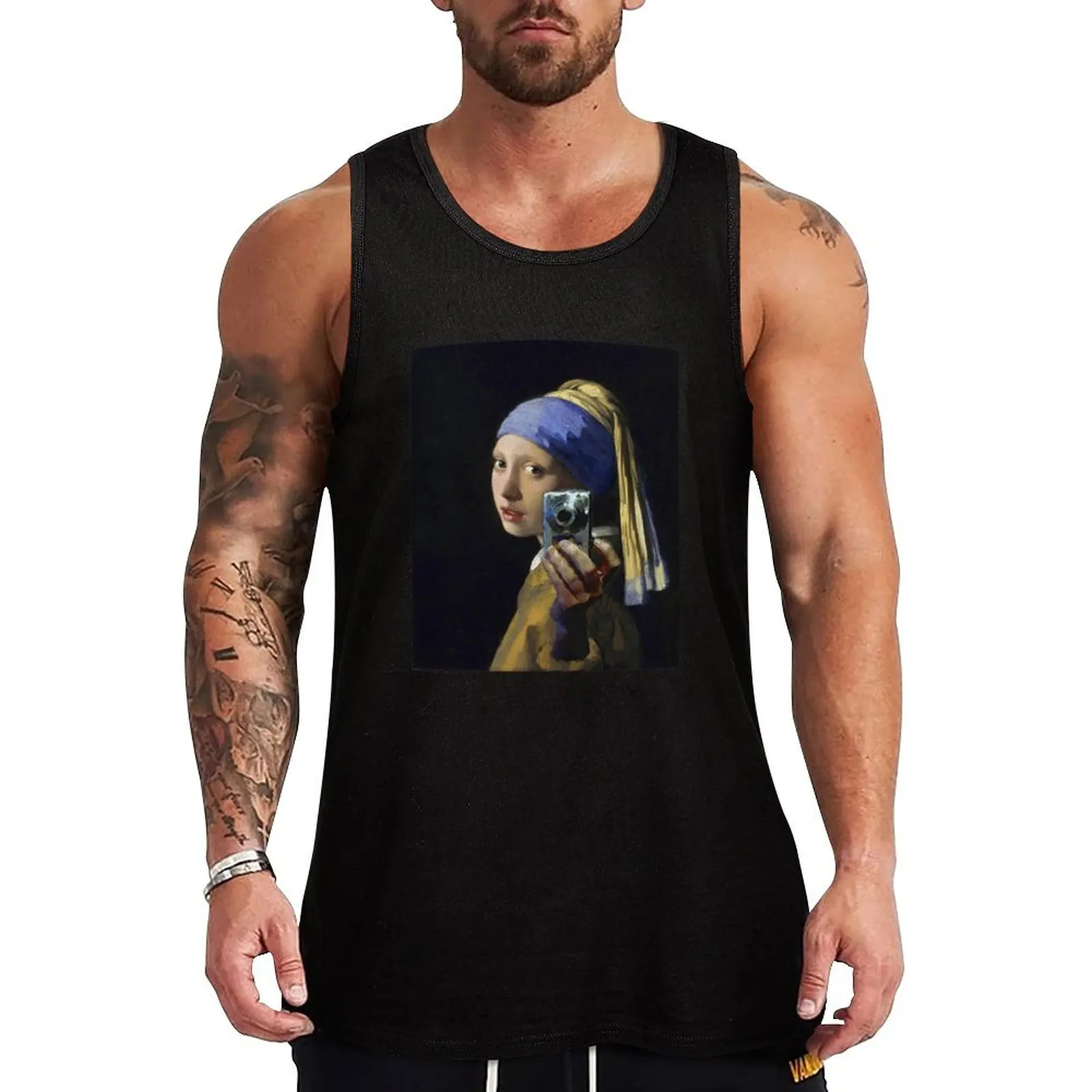 

Girl with a Pearl Earring taking a Selfie - Funny Tank Top Sleeveless men t-shirt for man anime t-shirts fashion 2025 man