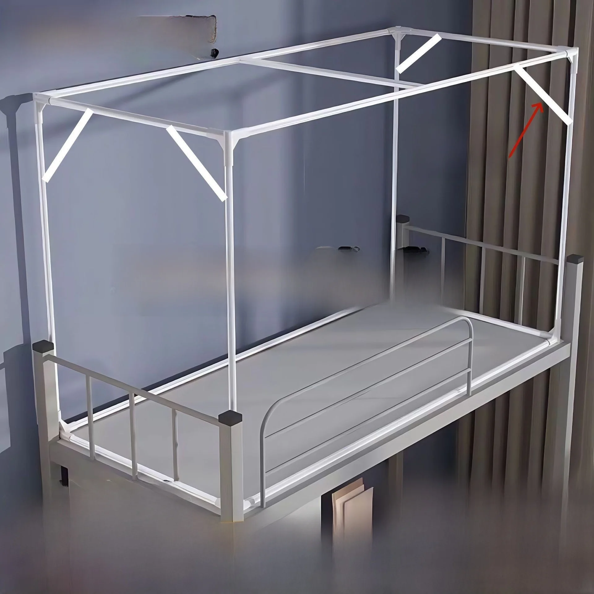 Estructura de cama expandible para dormitorio, barra de soporte para cortina de cama superior, barra de tracción lateral, estructura de soporte de acero inoxidable con pintura horneada