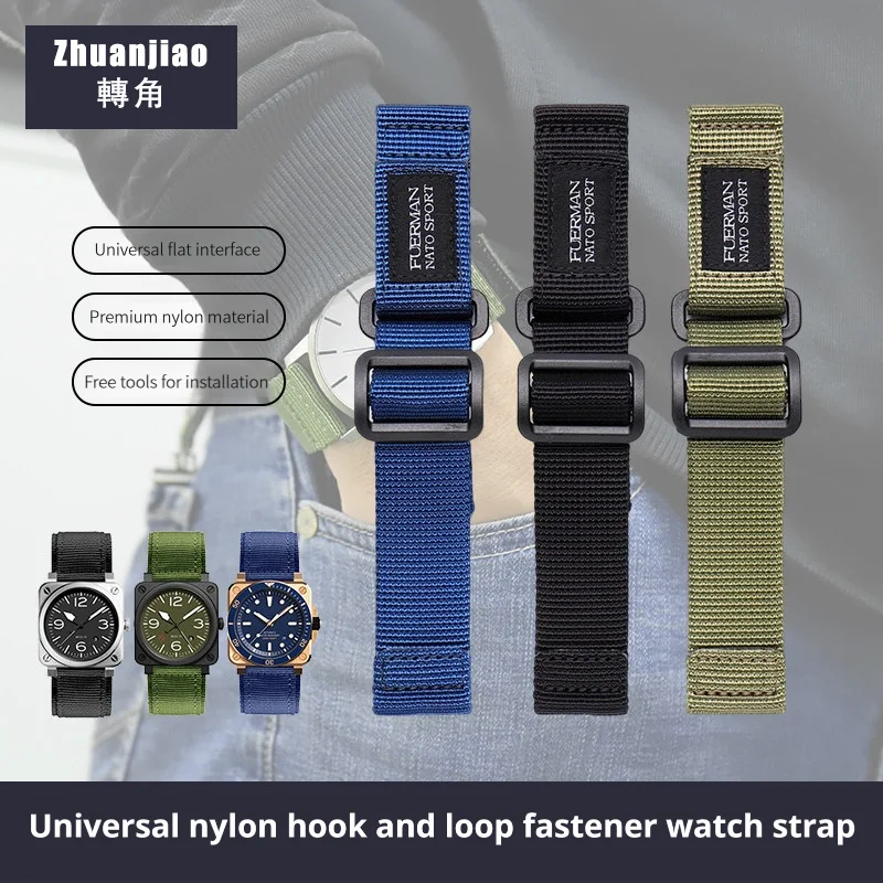 Bracelet de montre à fermeture auto-agrippante en nylon de haute qualité, bracelet de montre universel pour Casio Seiko 20 22 24MM