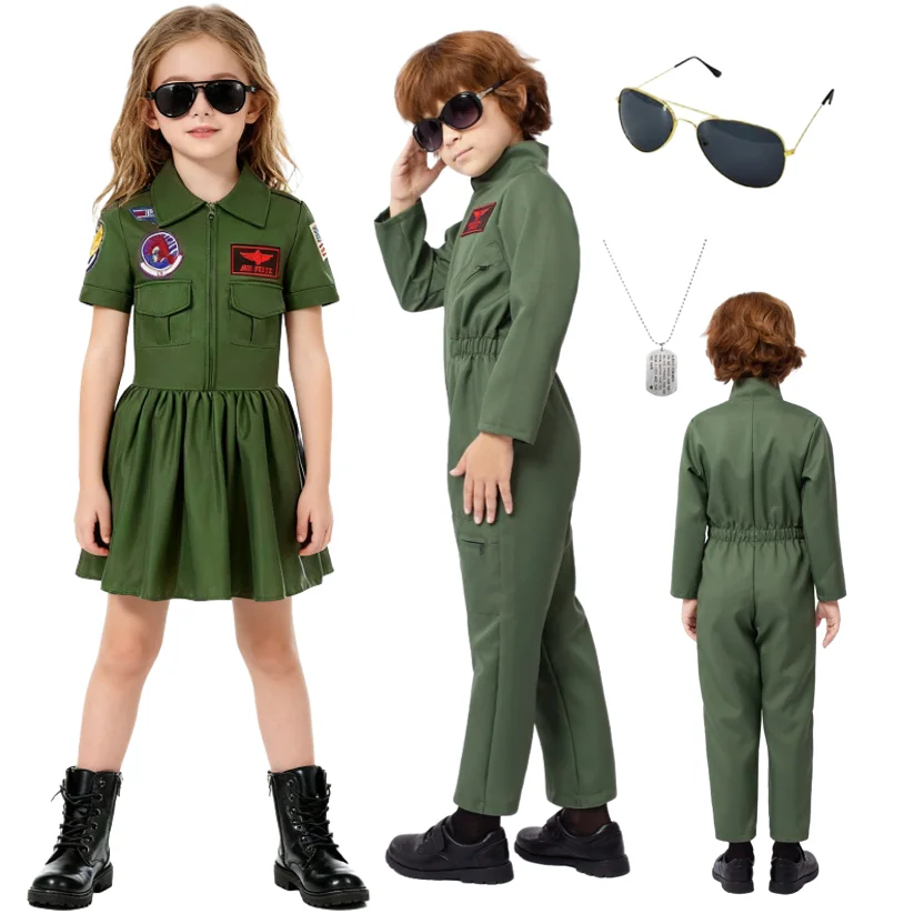 

New Children's Boys And Girls Professional Suits Fighter Costume Pilot Cosplay Kindergarten Halloween Party Performance Jumpsuit