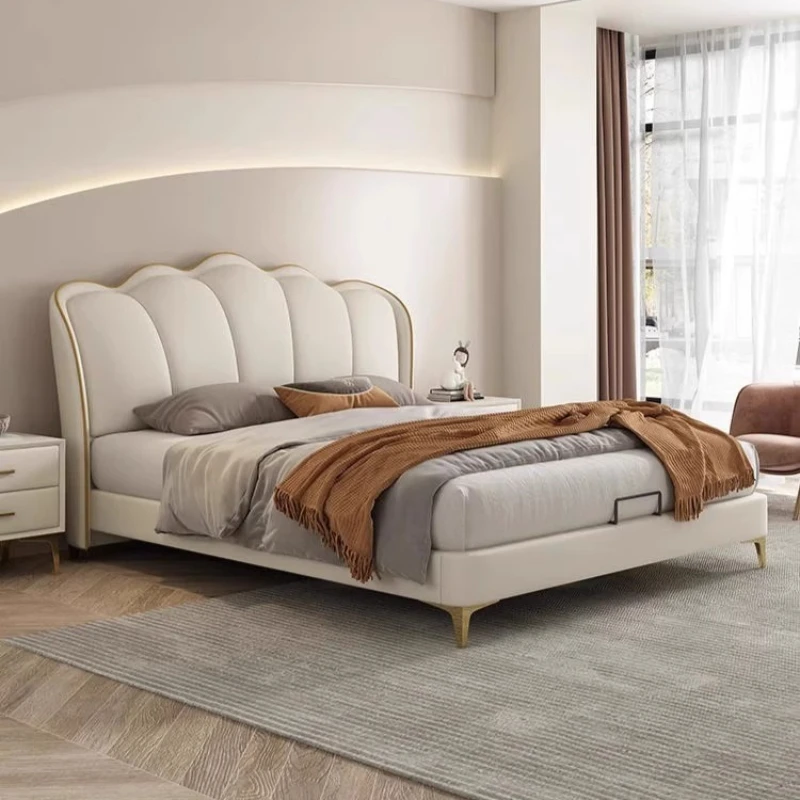 Modern Minimalist Beds Queen Upholstered Cream White Beds Double Wooden Cama Inteligente Multifuncional House Accessories