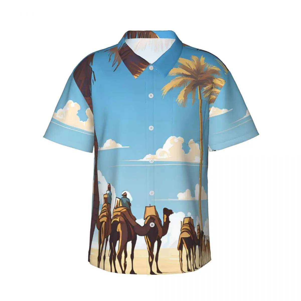 

Caravan Under The Blue Sky Men's Shirts Hawaiian Short Sleeve Shirt Casual Button Tops for Summer Beach