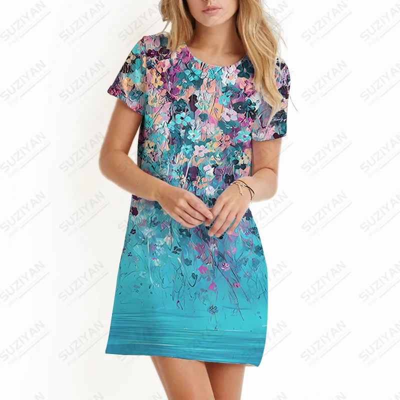 Summer new ladies dress, flower 3D printed lady dress retro style ladies dress fashion trend leisure ladies dress