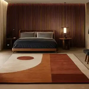 Mid-Century Modern Geometric Area Rug Minimalist Beige Rust Color Abstract Carpet for Bedroom Living Room Home Decor - view 5