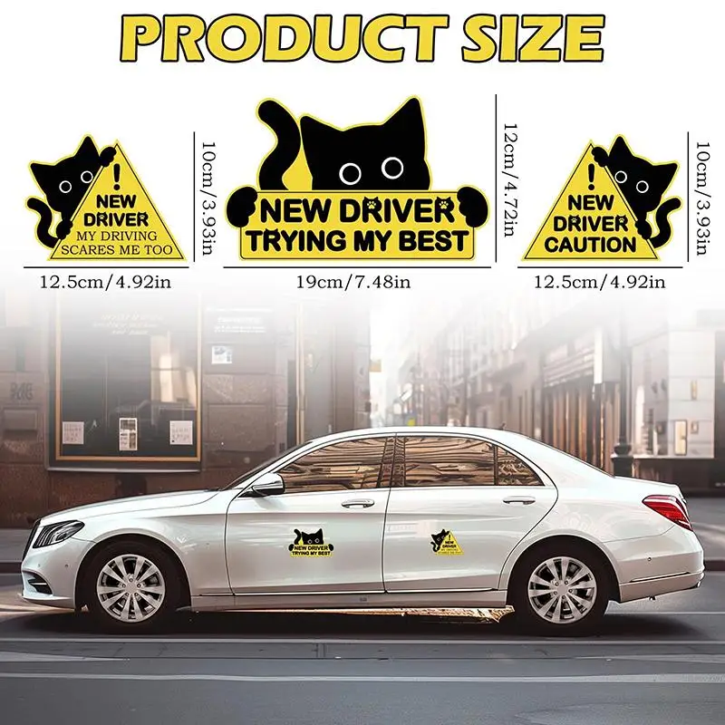 Black Cat Reflective Sticker for New Car Owners Please Be Patient Car Window Decal for First Time Drivers