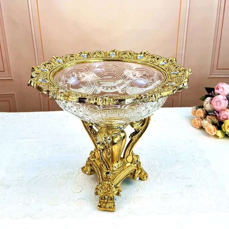European crystal glass fruit plate electroplating American high-end luxury villa living room dining table fruit plate ornament