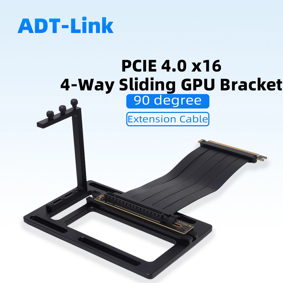 ADT-Link PCIe 5.0 / 4.0 / 3.0 X16 90 Degree Riser Cable 20CM 4-Way Slide Vertical GPU Mount Kit Bracket Holder for Dock PC eGPU