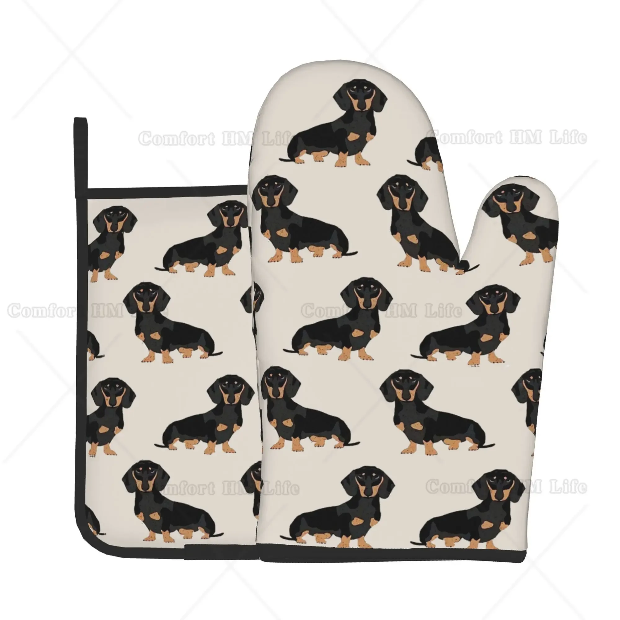 Dachshund Pet Dogs Heat Resistant Hot Oven Mitts & Pot Holders Set of 2 for Kitchen Oven Gloves for BBQ Cooking Baking Grilling