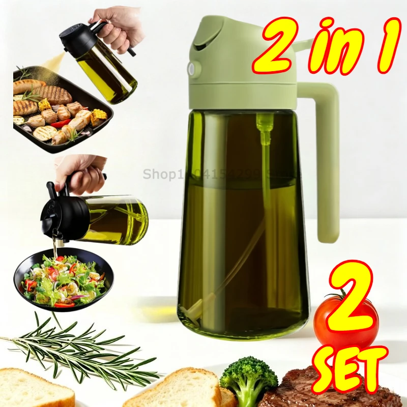 2-in-1 Oil Sprayer Dispenser Olive Oil Dispenser Oil Spray Bottle Plastic Spray Bottle for Cooking Air Fryer BBQ Baking Salad
