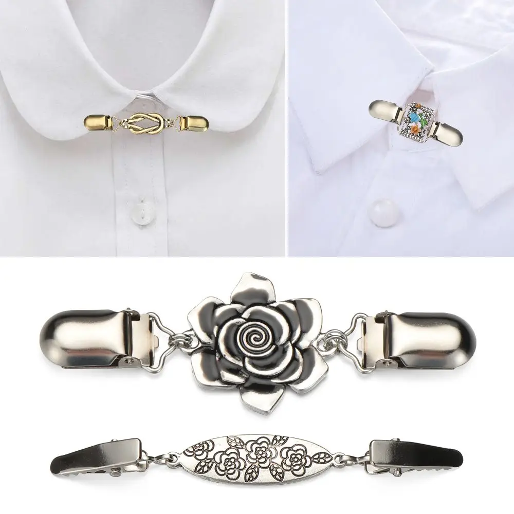 Retro Women Cardigan Sweater Blouse Shawl Clips Shirt Collar Flower Pattern Duck Clip Clasps