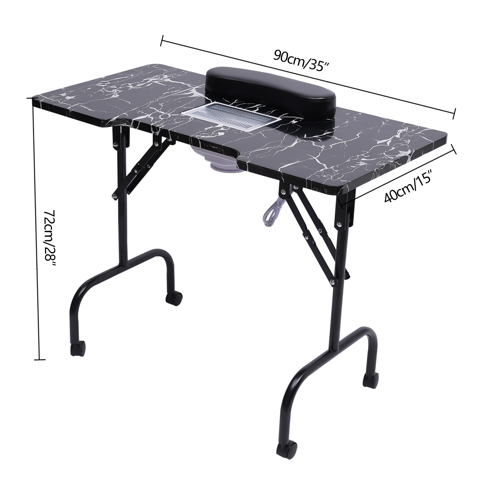 Mesa portátil plegable para manicura, mesa movible para salón y hogar con ventilador colector de polvo